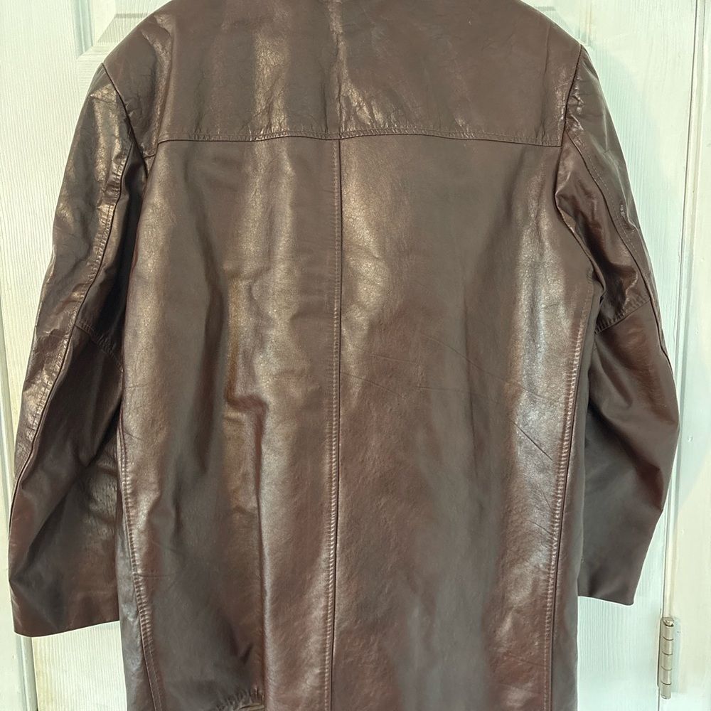 True vintage Leather Ranch Coat Sherpa Lined Western Car Coat Brown 70s USA - Picture 7 of 8